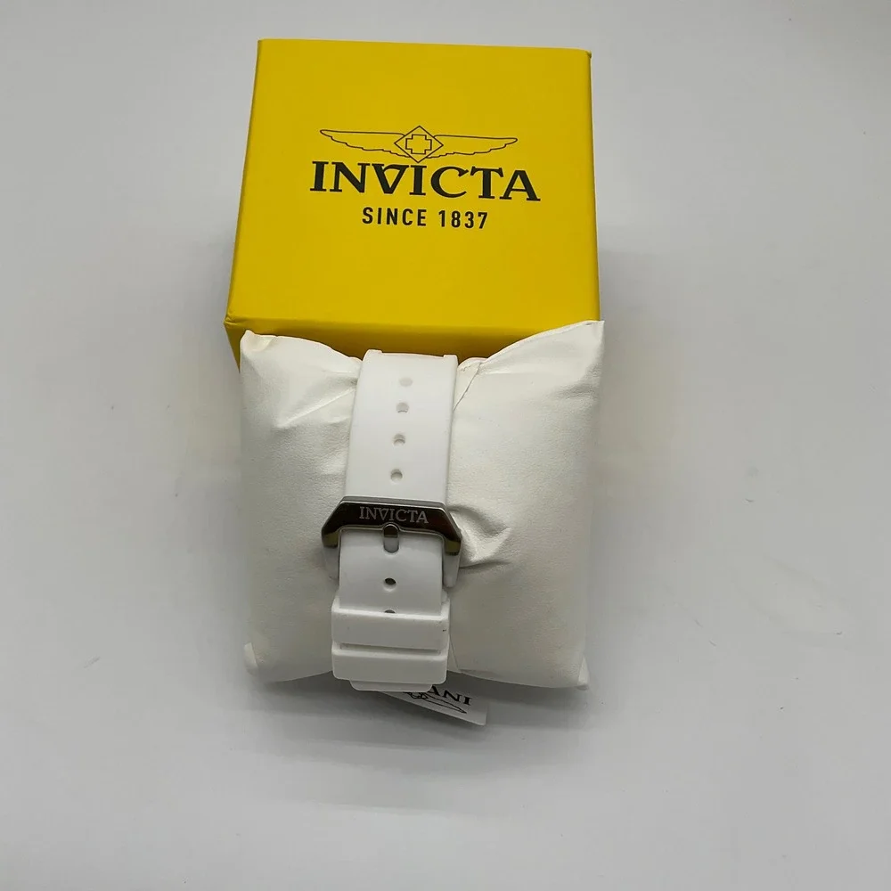 Invicta Racing Vaulthan Mens Watch 44mm Black Case White Silicone Strap New